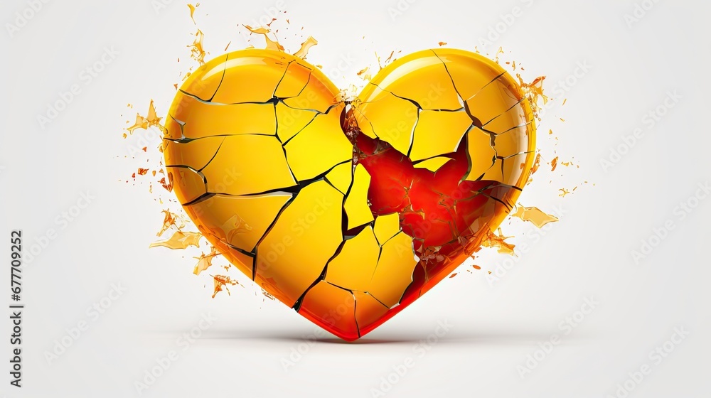 Poster a broken heart with paint splatters and a hole in the middle with a red heart in the middle of the h