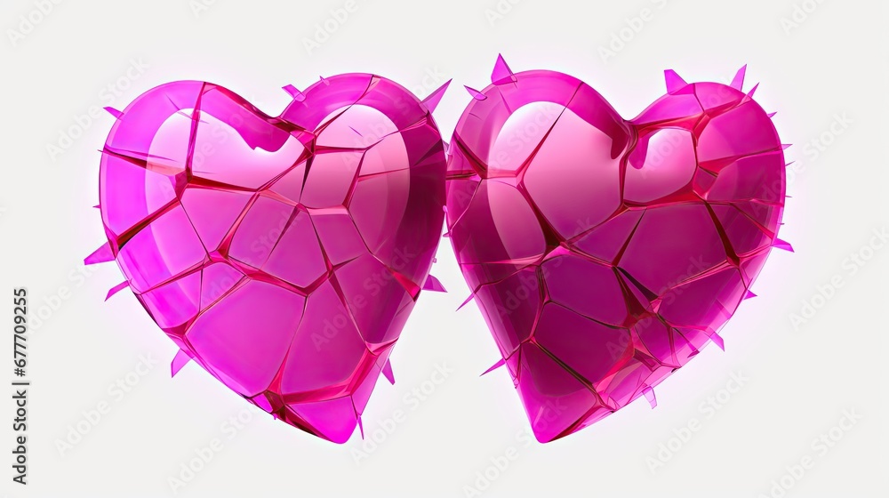Aufkleber a couple of pink broken hearts sitting next to each other on a white background with only one broken