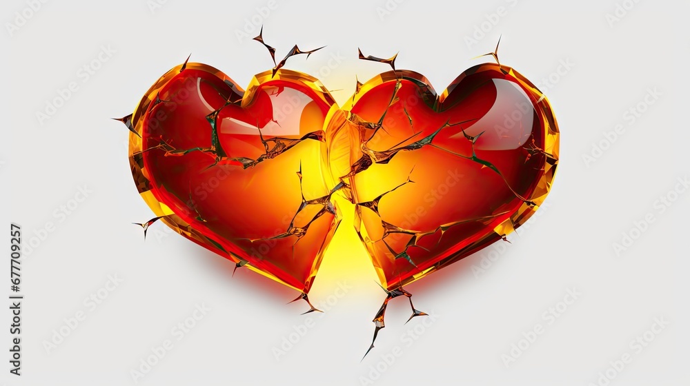 Poster a broken red heart with a crack in the middle of it, revealing a crack in the middle of the heart an