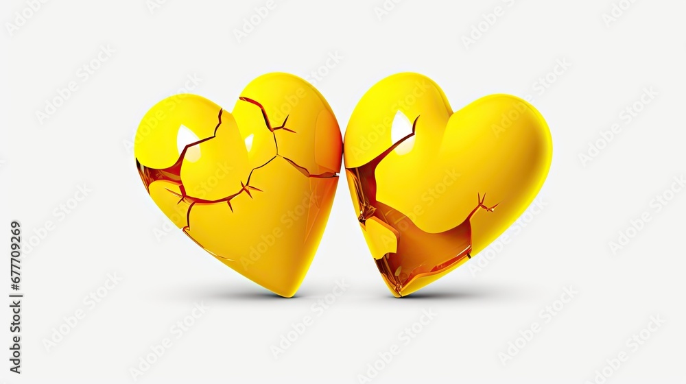 Aufkleber a couple of broken hearts sitting next to each other in the middle of a white background with a ligh