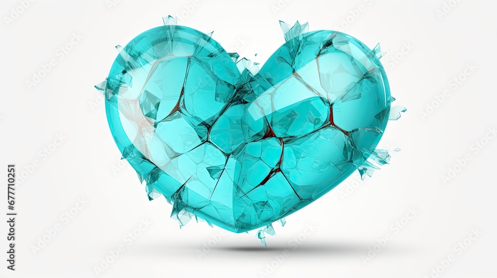 Aufkleber a broken blue heart shaped object on a white background in the shape of a broken glass heart with a 