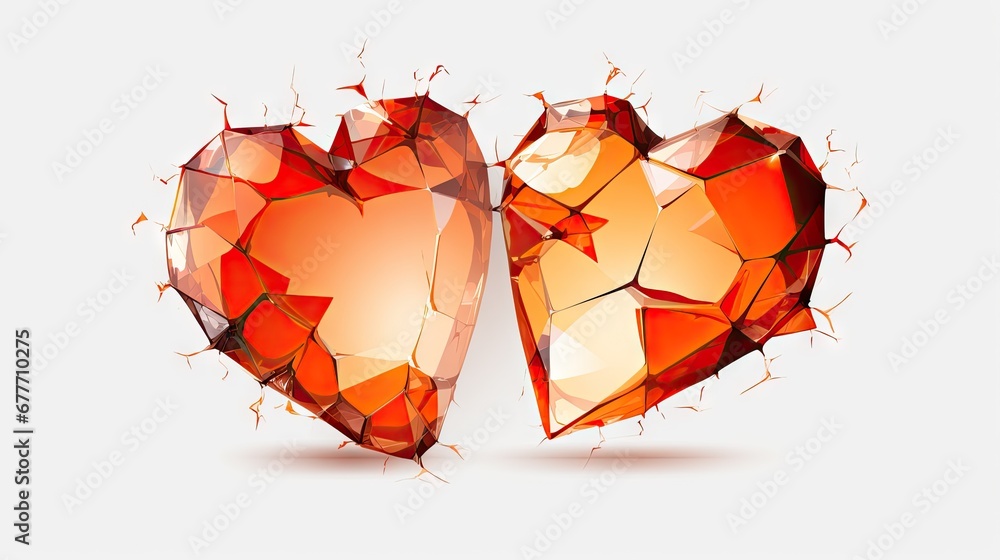 Poster a broken heart on a white background with a crack in the middle and a crack in the middle of the hea
