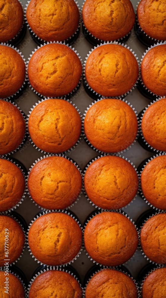 Poster  a close up of a bunch of muffins in a muffin pan with one muffin in the middle of the muffin, and one muffin in the middle of the muffin in the middle of the muffin.  generative ai