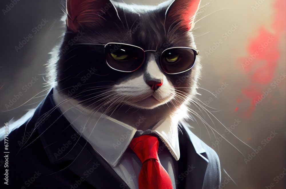 Poster dapper feline in monochrome attire generative ai