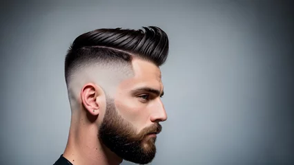 Foto op Plexiglas Brunette man with fringe up haircut - profile view © micky22