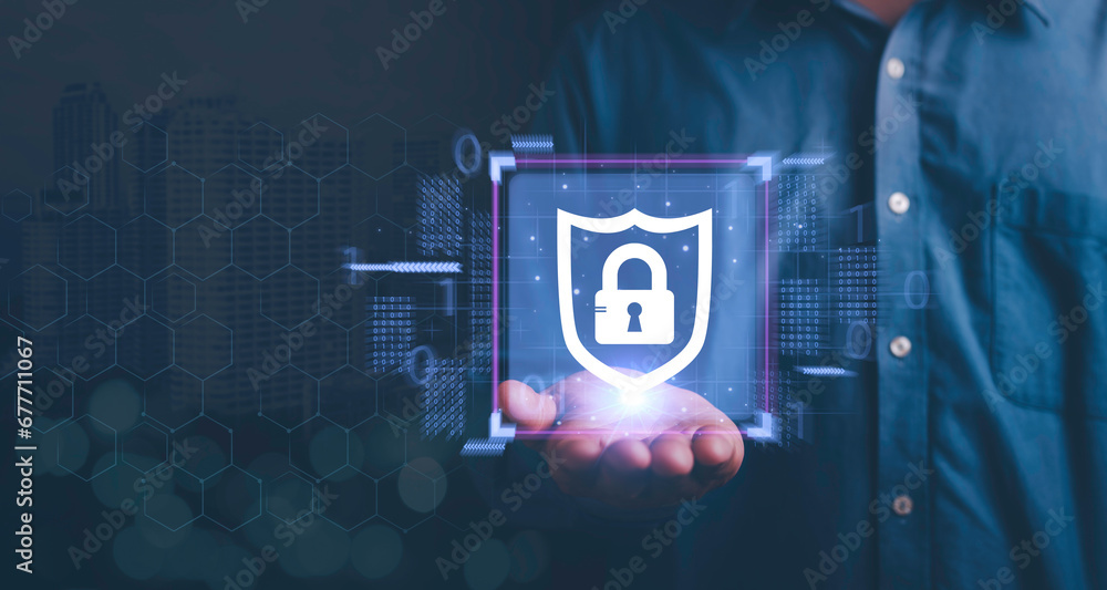 Poster cyber security and privacy concepts, illustrating robust data protection in the digital age. interne