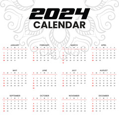 Calendar template 2024 annual schedule modern design white background.