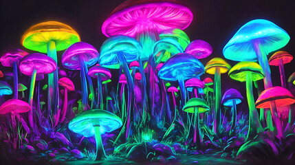 glowing neon mushrooms rod abstract.