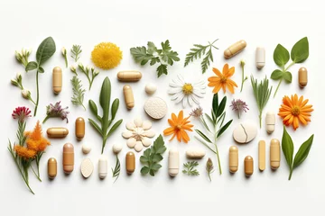 Zelfklevend Fotobehang pills made of herbs and flowers © Anastasiia Trembach