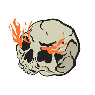 head skull with fire burn