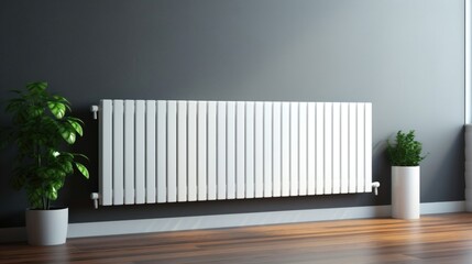 The apartment is equipped with a white radiator for heating.