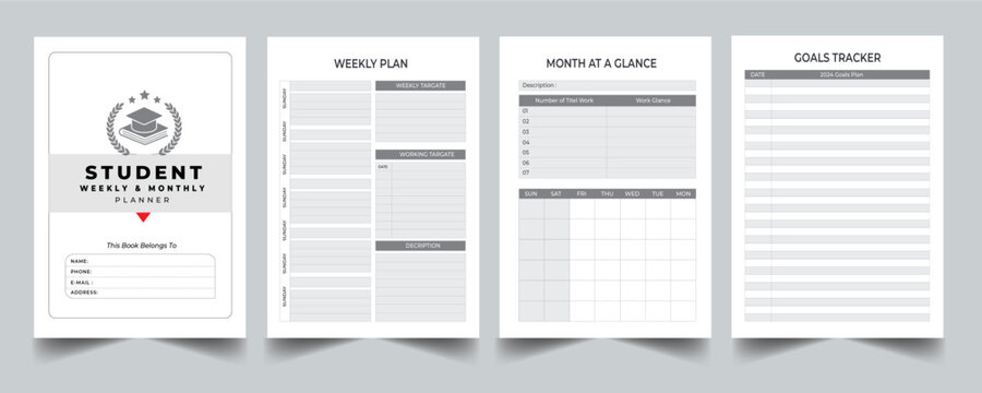 Weekly Student Planner. weekly planner template Design with cover page layout