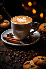Delicious Spicy Cappuccino with Whipped Cream and Cookies