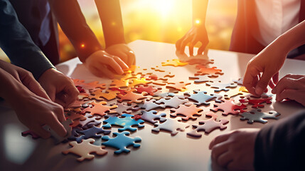 hands holding puzzle,Team Spirit in Puzzle Solving,Jigsaw Joy: Teamwork in Action,AI Generative 