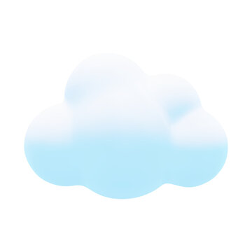 Cute cartoon 3d cloud isolated on white background. Vector 3d soft rounded fluffy blue cloud illustration. 3d redner sky bubble shape icon. Weather cloudy child symbol for web, game, design