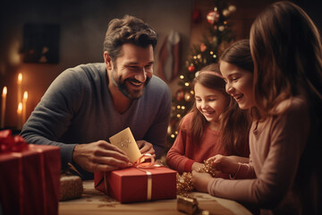 father gives gifts to daughters