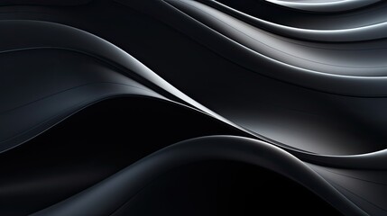 Black silk glossy waves abstract background. Generative AI