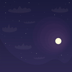 Abstract Night Sky Full Moon Clouds Stars Dark Abstract Vector Background