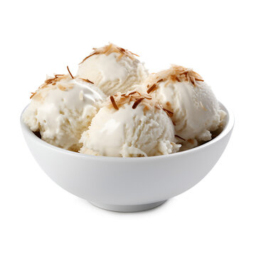 Coconut ice cream ball in white plate on white backgrounds