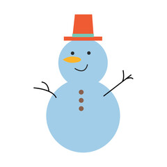 Cute Snowman in hat and carrot isolated on white.