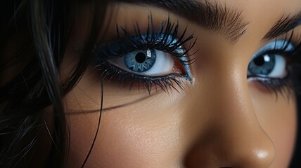 Close-up of a woman with blue eyes