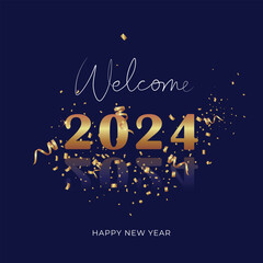 Welcome 2024. Happy New Year Instagram post or greeting card. Vector illustration