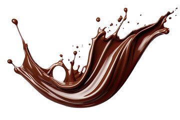 Dark brown Chocolate or cocoa liquid swirl splash with little choc bubbles isolated on clear png background, liquid fluid element flowing in form of wave. - obrazy, fototapety, plakaty