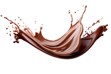 Foto op Aluminium Dark brown Chocolate or cocoa liquid swirl splash with little choc bubbles isolated on clear png background, liquid fluid element flowing in form of wave. © TANATPON