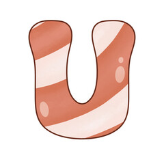 Letter U Christmas candy cane alphabet sweet vintage retro groovy .Font for event, promo, logo, banner, monogram and poster. Typeset design.