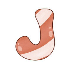 Letter J Christmas candy cane alphabet sweet vintage retro groovy .Font for event, promo, logo, banner, monogram and poster. Typeset design.