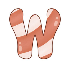 Letter W Christmas candy cane alphabet sweet vintage retro groovy .Font for event, promo, logo, banner, monogram and poster. Typeset design.