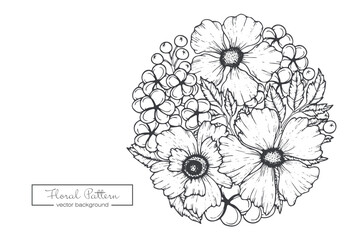 Collection of hand drawn spring flowers and plants. Monochrome vector illustrations in sketch style.	
 - obrazy, fototapety, plakaty