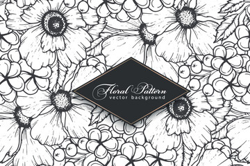 Seamless pattern with hand drawn abstract shapes and floral elements. Vector illustration. backgrounds	
