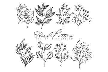 Collection of hand drawn spring flowers and plants. Monochrome vector illustrations in sketch style