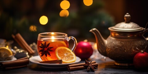 Obraz na płótnie Canvas Cozy Christmas: Candlelit Tea and Spices