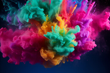 Explosion of colored powder isolated on black background. Abstract color background. Illustration