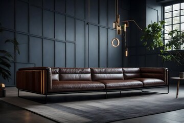 a sleek and contemporary industrial-style sofa with clean lines
