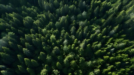 Forest tapestry from above, aerial shot of a dense forest, showcasing its vastness and the intricate patterns of trees, pathways, and clearings.