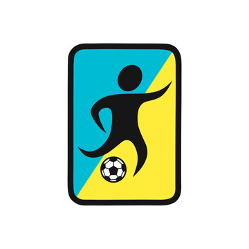 Vector illustration design of a football icon logo depicting a player kicking the ball.