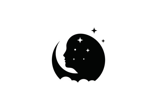 night dream logo design, silhouette of people cloud moon stars combination of vector symbols