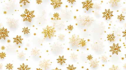 Fototapeten Golden snowflakes on a seamless white background. © 18042011