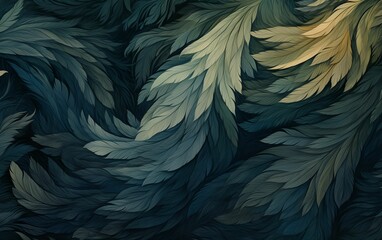 beautiful elegant green feathers illustration pattern on dark background