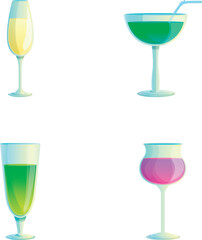 Alcoholic drink icons set cartoon vector. Various colorful cocktail. Summer holiday and beach party concept