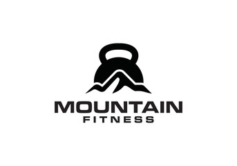 mountain and kettlebell logo design, fitness gym symbol vector illustration