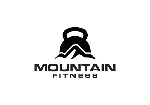 mountain and kettlebell logo design, fitness gym symbol vector illustration