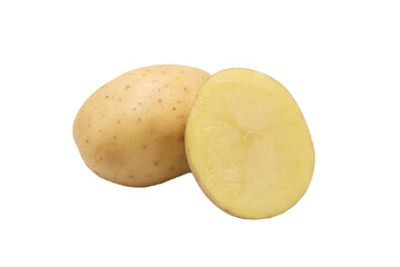 Potato with half potato isolated on a cutout PNG transparent background