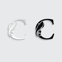 letter C. flower letters. Vintage ornament initial Alphabet. Logo vector	
