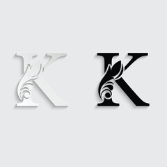 letter K. flower letters. Vintage ornament initial Alphabet. Logo vector	