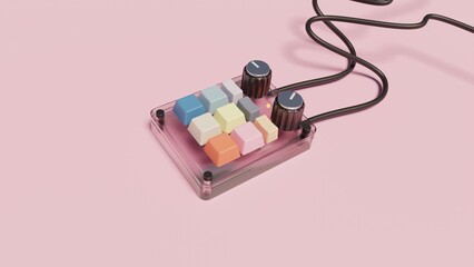 Musical instruments, keyboard effects, pastel tones , 3d render