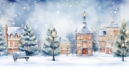 Captivating Watercolor Town Background .